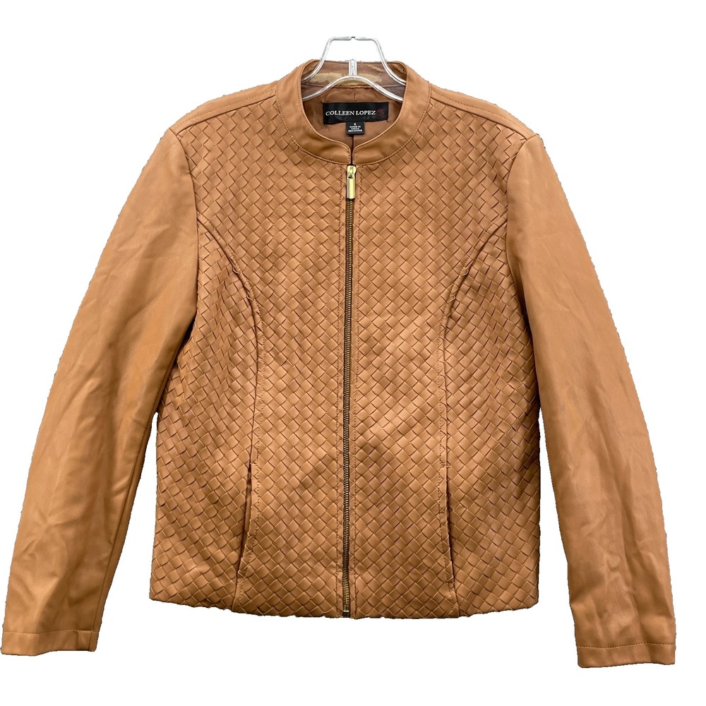 Colleen Lopez Woven Faux Leather Jacket Women Small Y2k 70s Moto Chic Office 90s